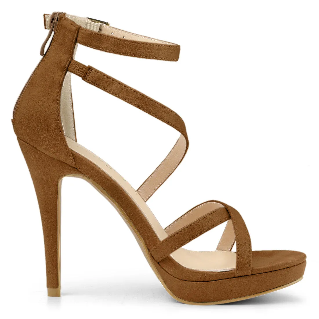 Round Toe Strappy Platform Stiletto Heel Sandals