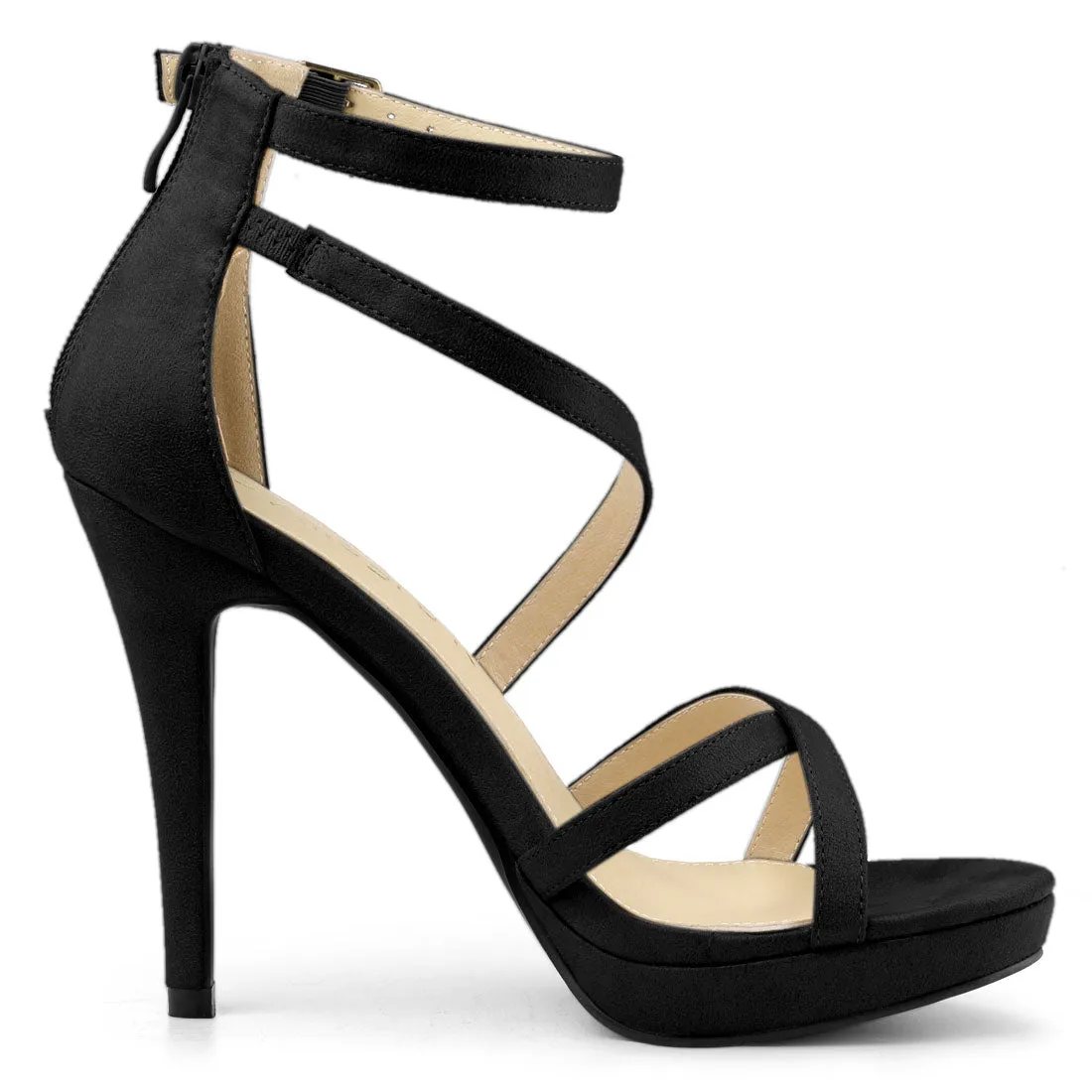 Round Toe Strappy Platform Stiletto Heel Sandals