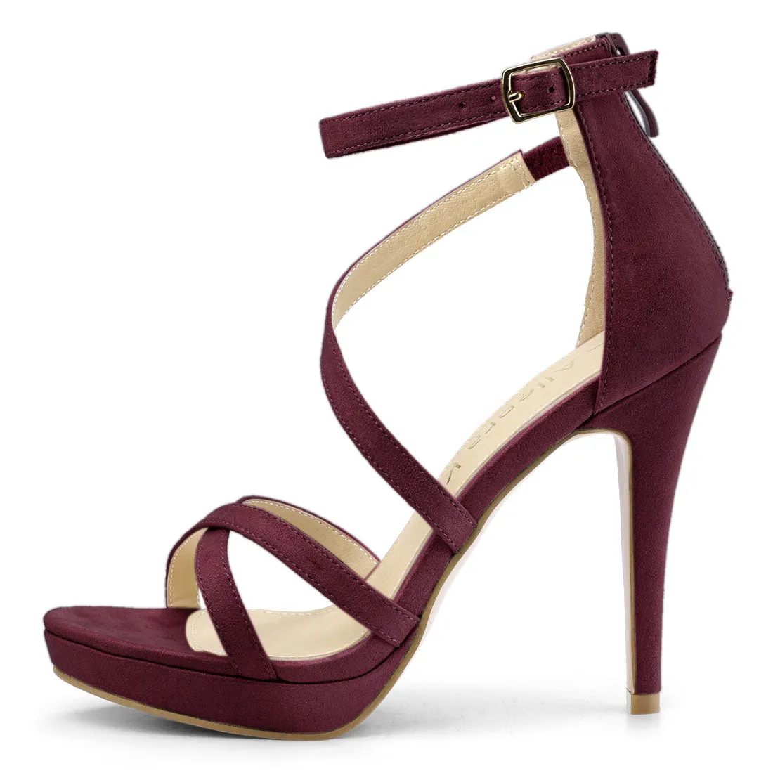 Round Toe Strappy Platform Stiletto Heel Sandals