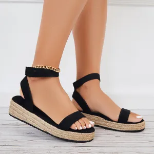 Sohiwoo  Black Espadrille Platform Wedges Sandals for Women