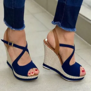 Sohiwoo Criss Cross Espadrille Platform Wedges Peep Toe Anle Strap Sandals