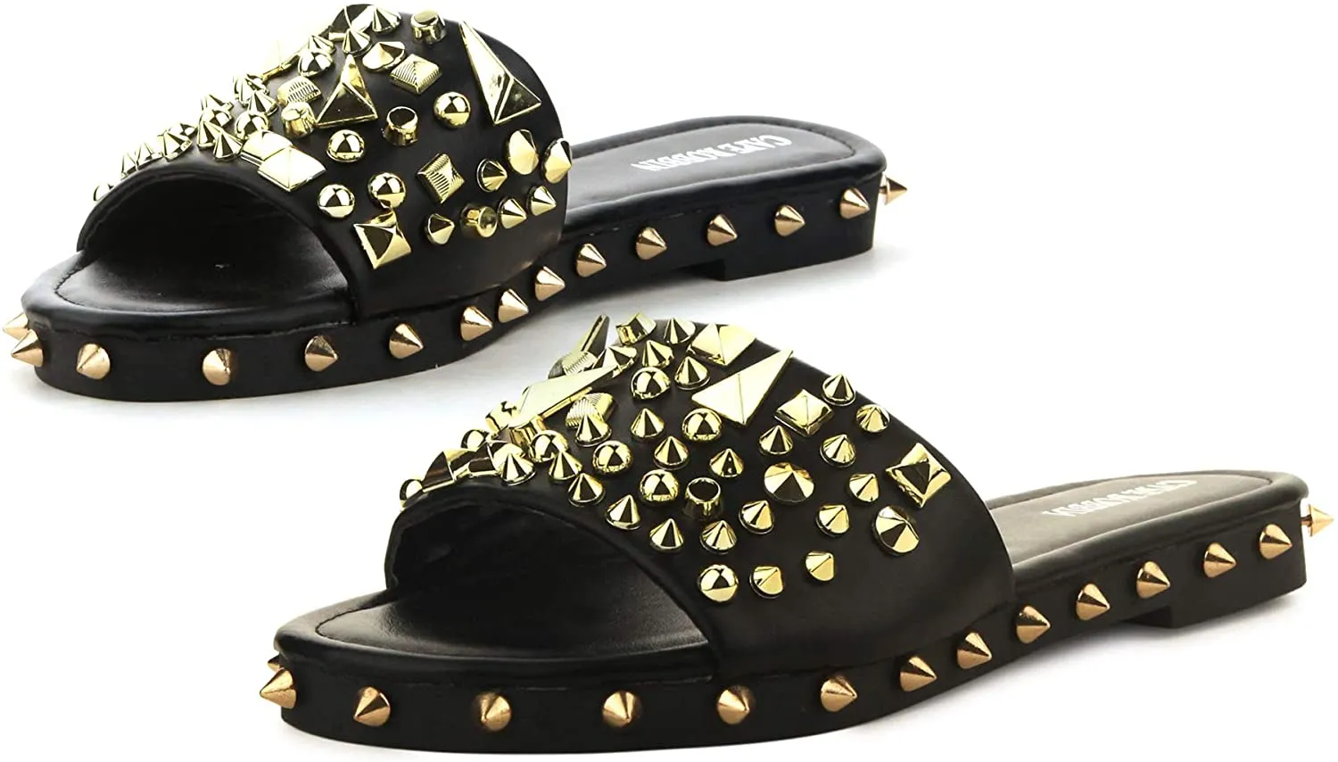 Spike Studded Black Slip On Mules Tonie Slide Sandals