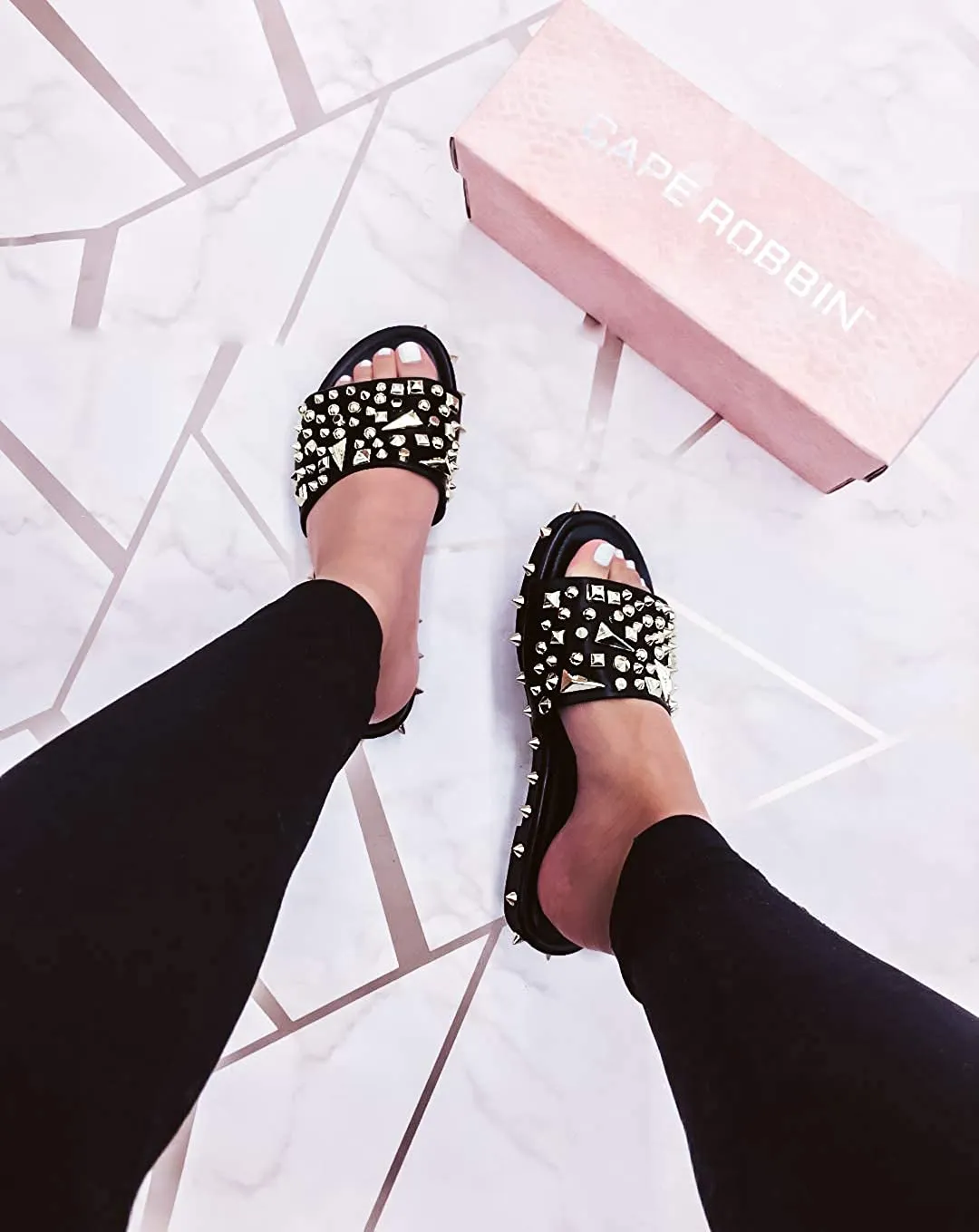 Spike Studded Black Slip On Mules Tonie Slide Sandals