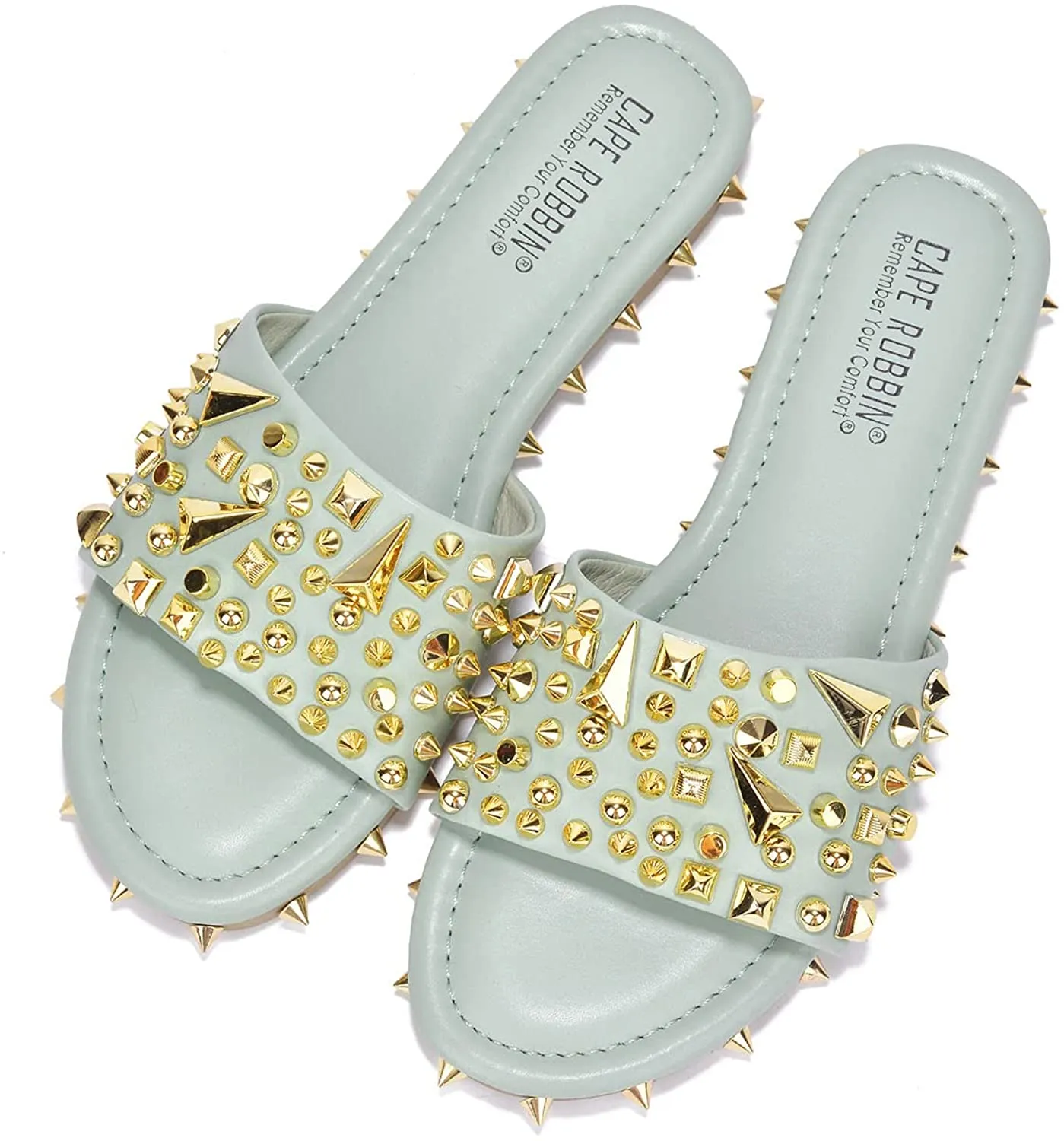 Spike Studded Sage Slip On Mules Tonie Slide Sandals