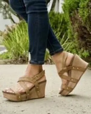 Stella Taupe Strappy Platform Wedge Sandals