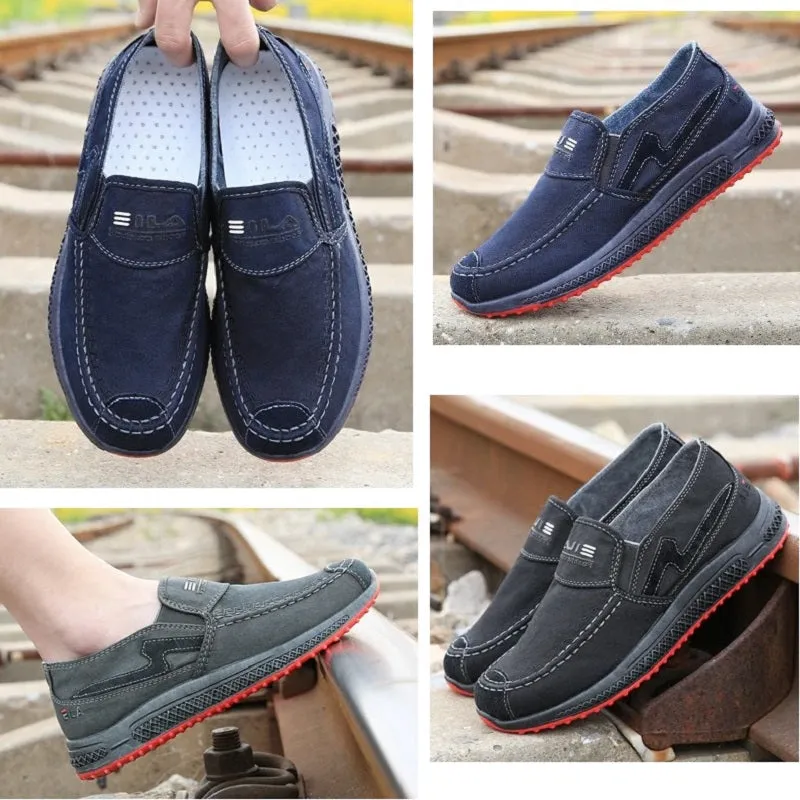 Summer Old Cloth Men's Shoes. Casual, Breathable, Washed Denim, Canvas Shoes. Slip On