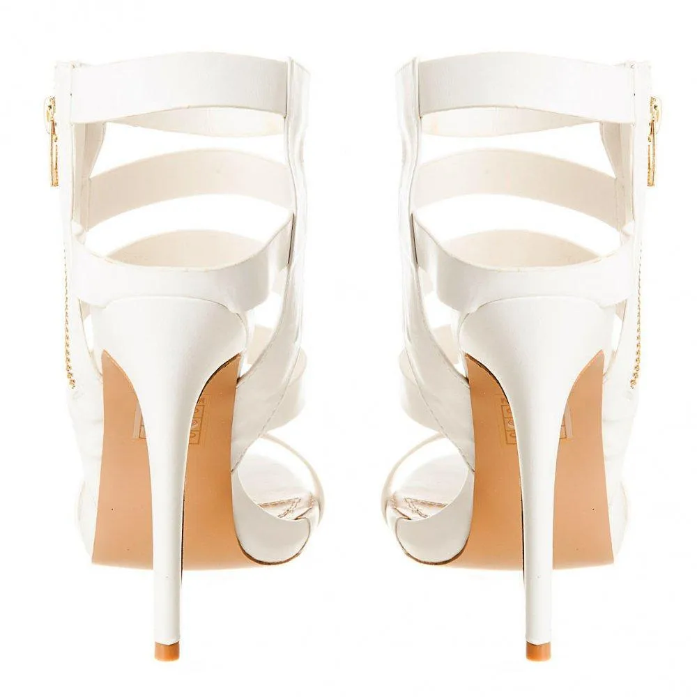 Suzzy High Heel Open Toe Strappy Sandal With Gold Side Zip