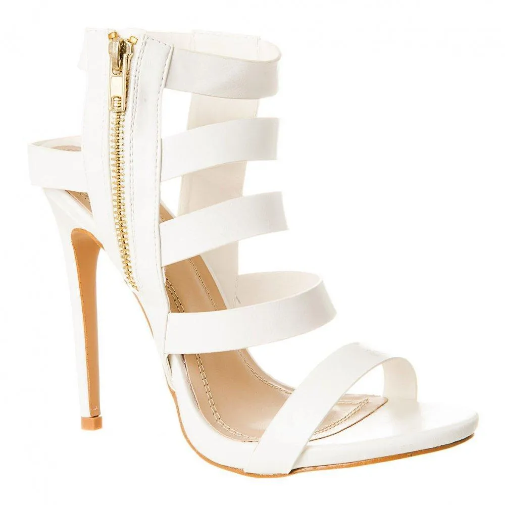 Suzzy High Heel Open Toe Strappy Sandal With Gold Side Zip