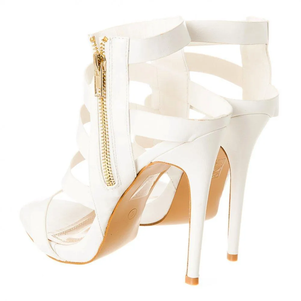 Suzzy High Heel Open Toe Strappy Sandal With Gold Side Zip