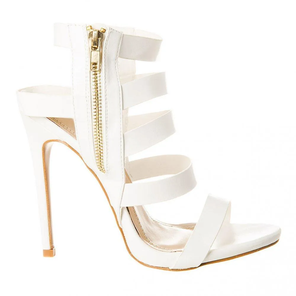 Suzzy High Heel Open Toe Strappy Sandal With Gold Side Zip