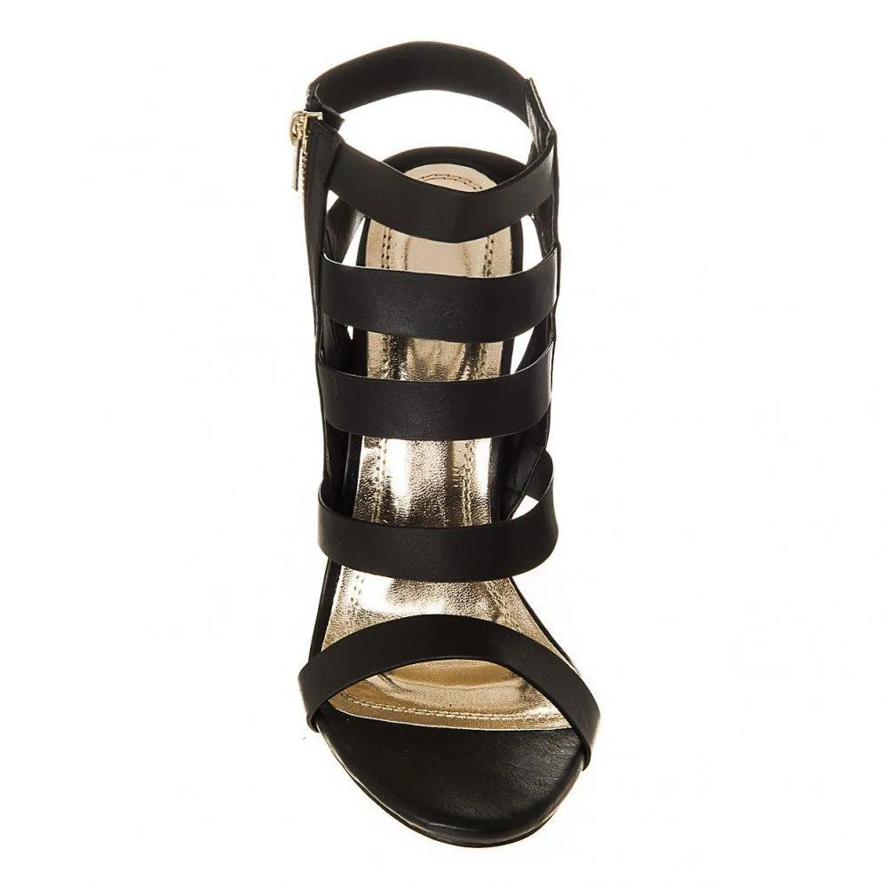 Suzzy High Heel Open Toe Strappy Sandal With Gold Side Zip