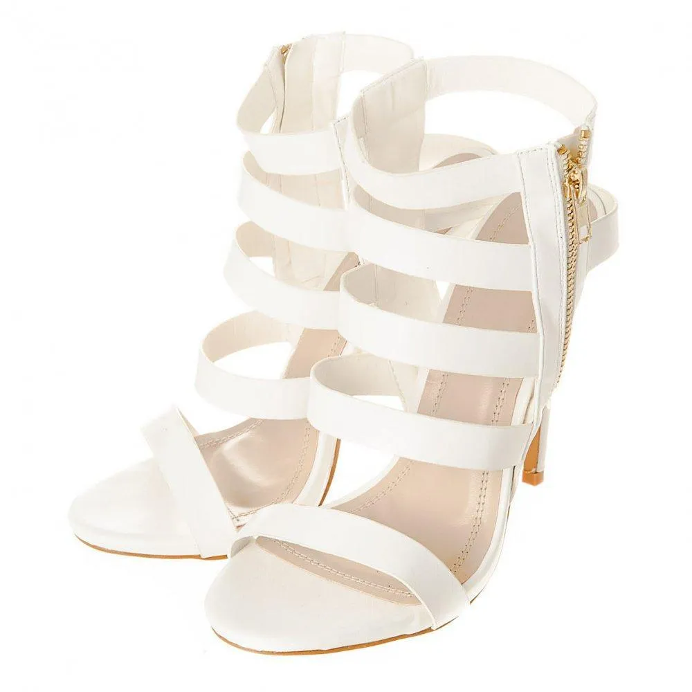 Suzzy High Heel Open Toe Strappy Sandal With Gold Side Zip