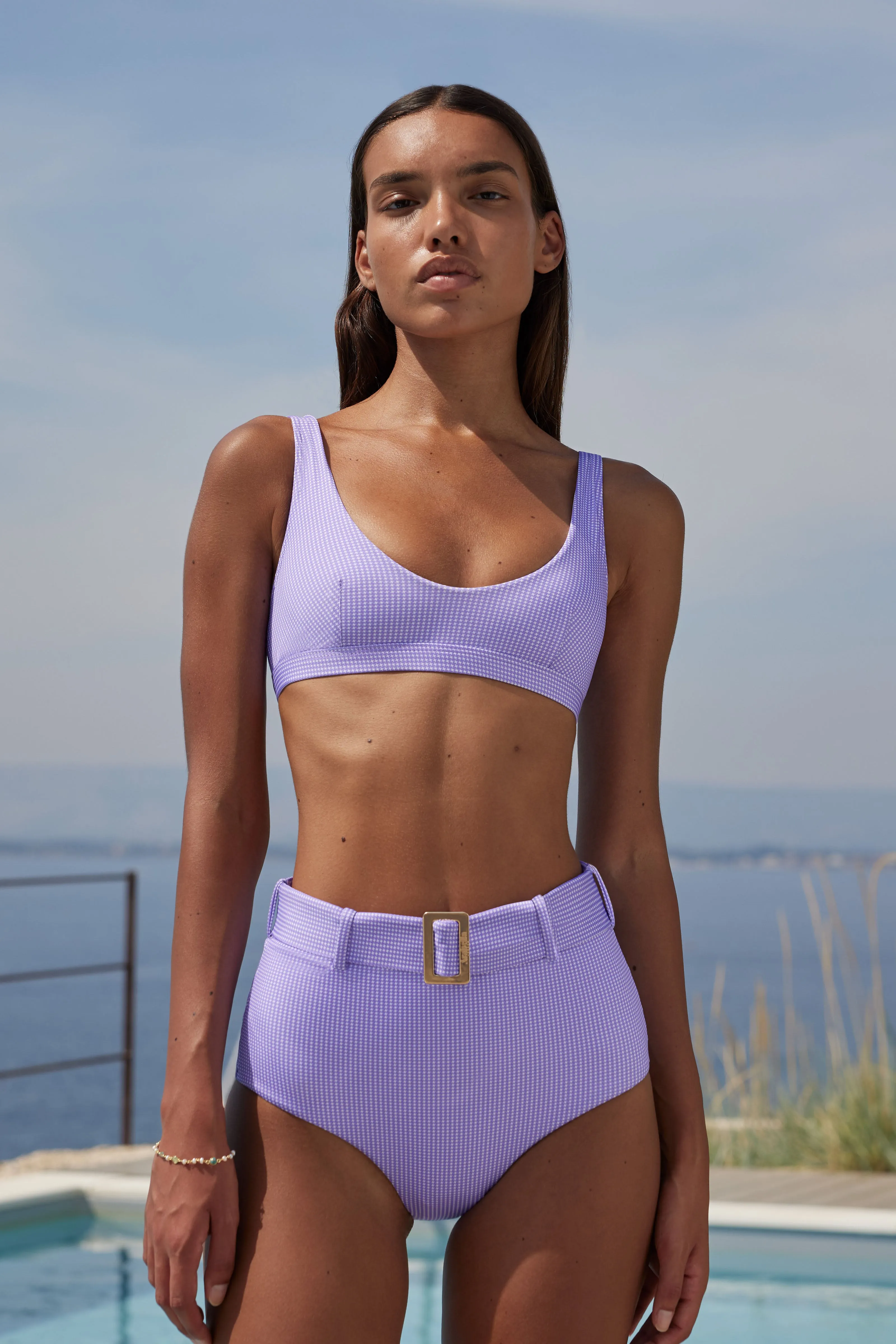 The Plunge Crop Bra - Violet (Microcheck)