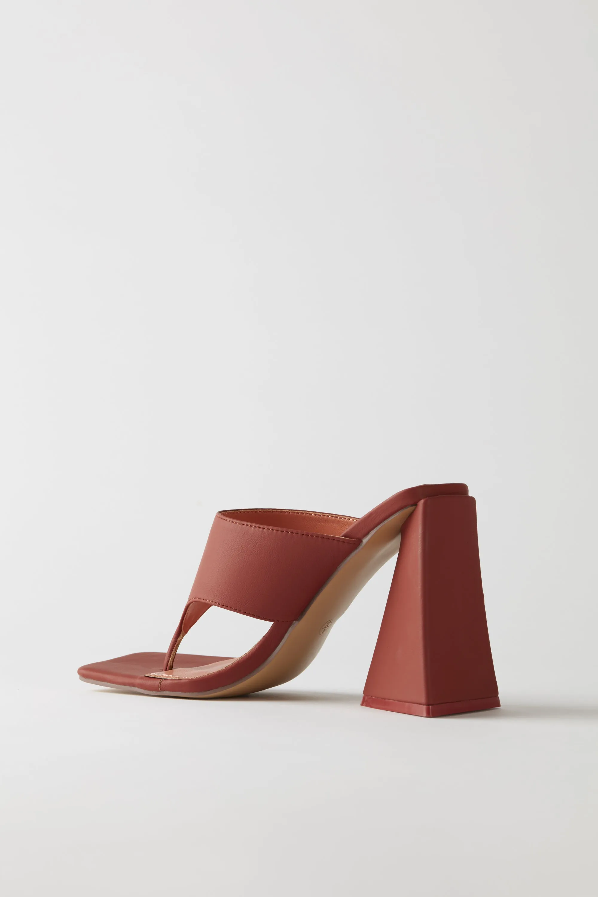 Toe Post Leatherette Mule Heels in Terracotta