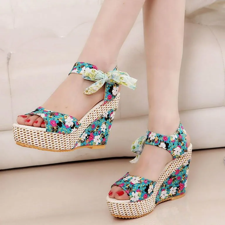 Wedge Lace Laces Floral Pattern High Heels S3365441