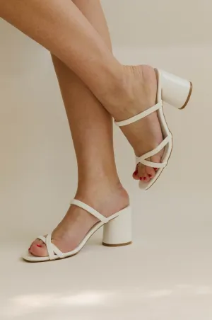 White Strappy Block Heels