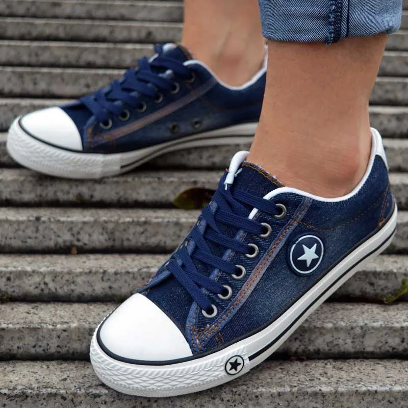 Women Denim Casual Lace Up Canvas Shoes