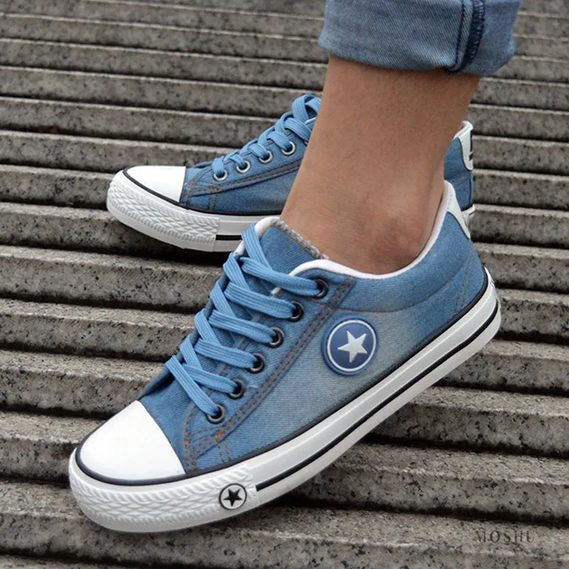 Women Denim Casual Lace Up Canvas Shoes