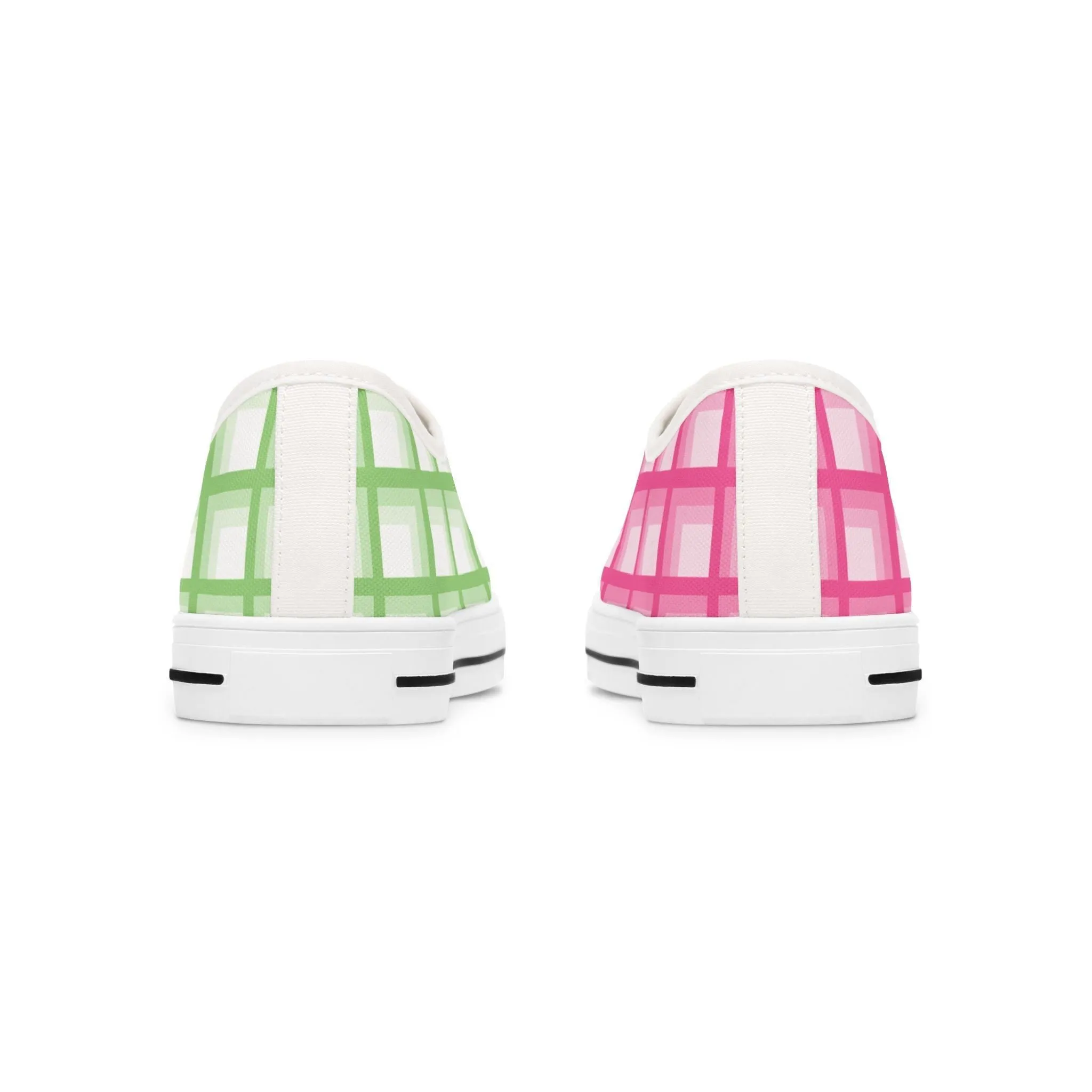 Women's Green & Pink Mismatched Geometric Low Top Sneakers