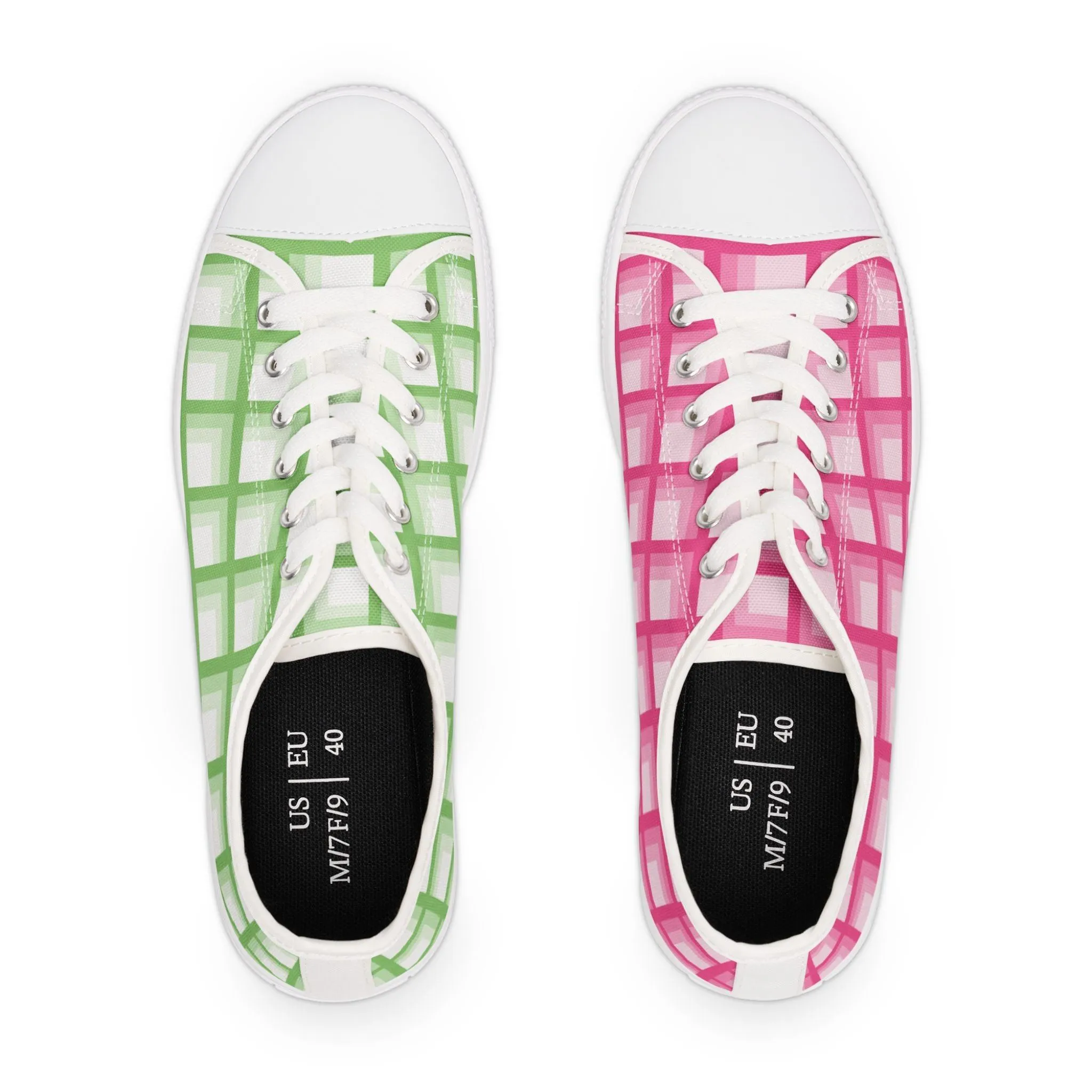 Women's Green & Pink Mismatched Geometric Low Top Sneakers