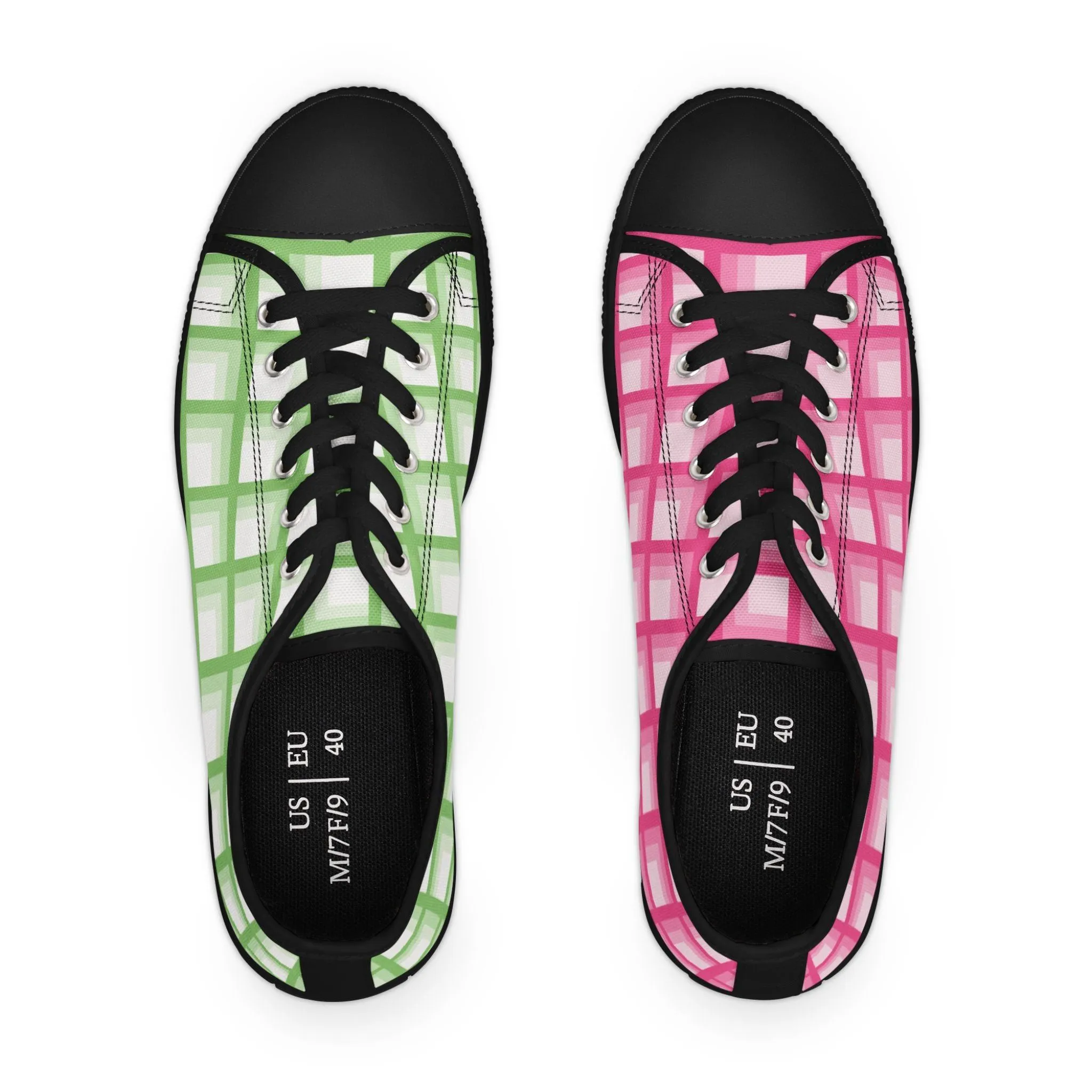 Women's Green & Pink Mismatched Geometric Low Top Sneakers